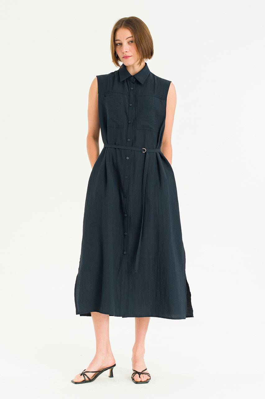 Cloudy Belted Shirt Dress, Navy