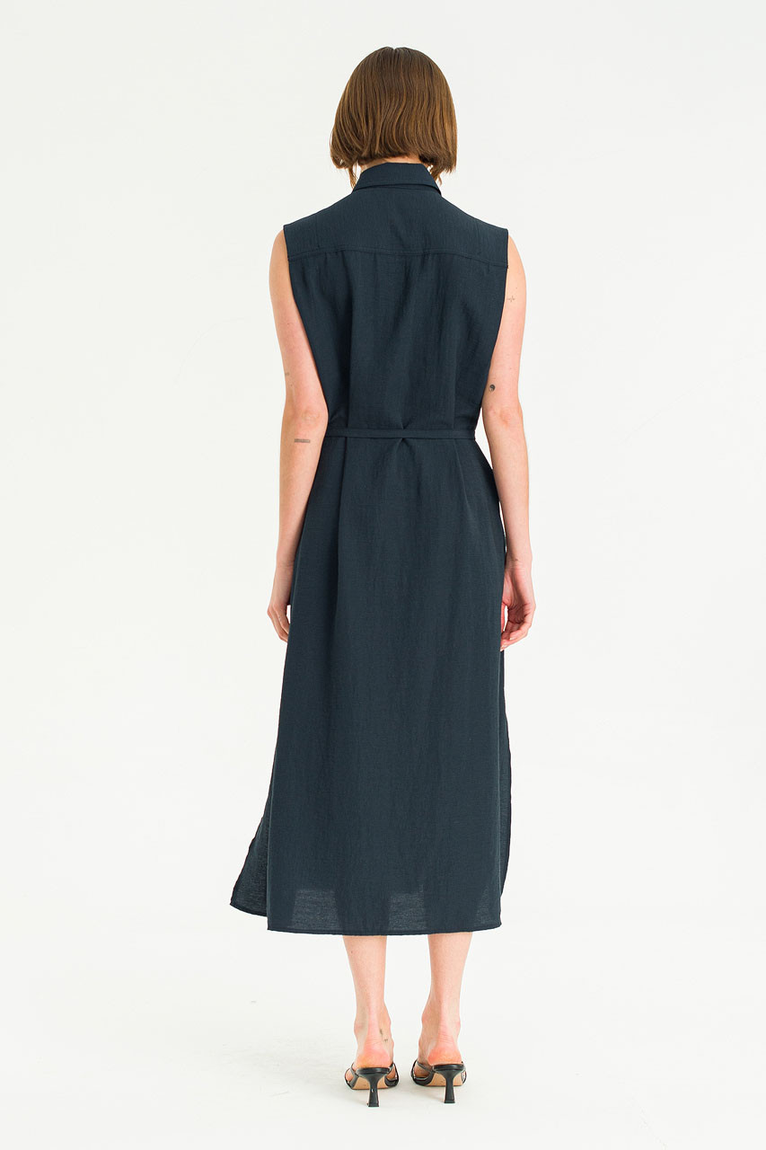 Cloudy Belted Shirt Dress, Navy