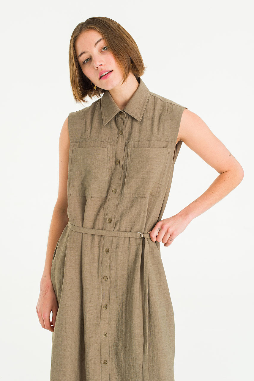 Cloudy Belted Shirt Dress, Khaki Brown