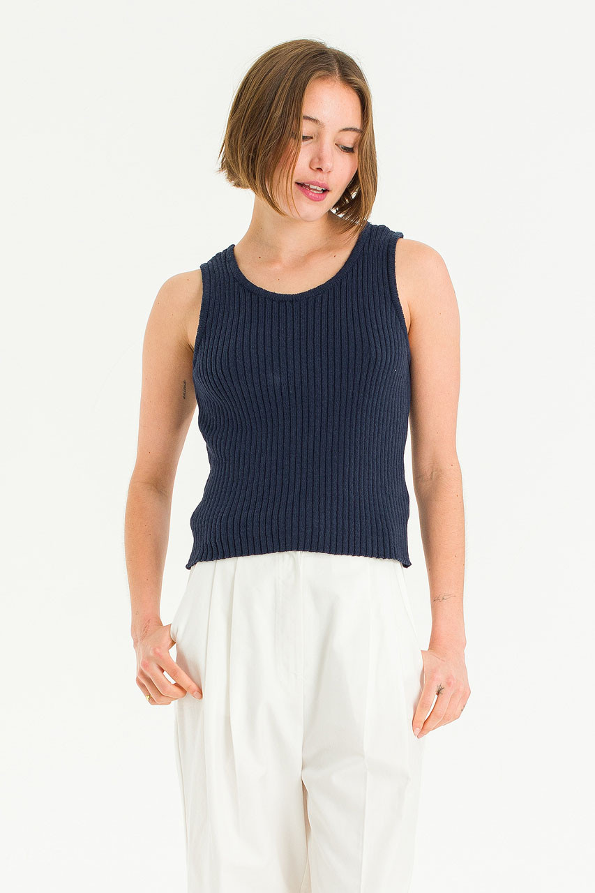 Ribbed Knit Tank, Navy