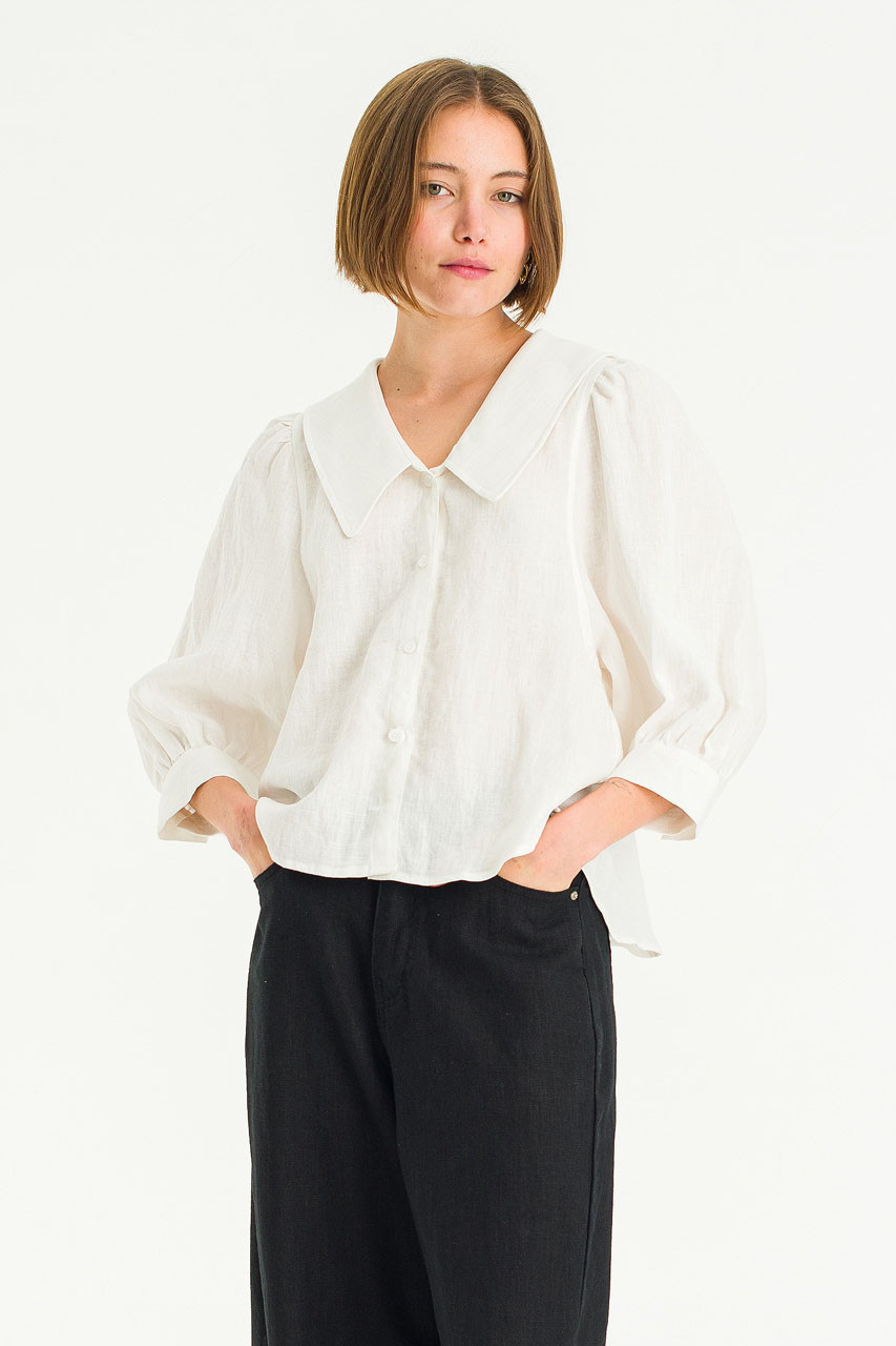 Lune Collar Linen Blouse, Ivory