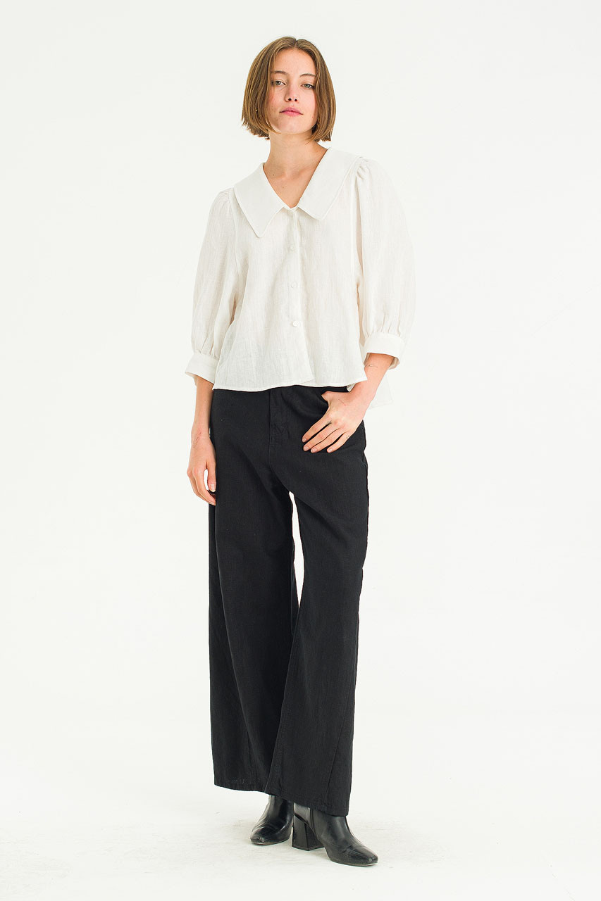 Lune Collar Linen Blouse, Ivory