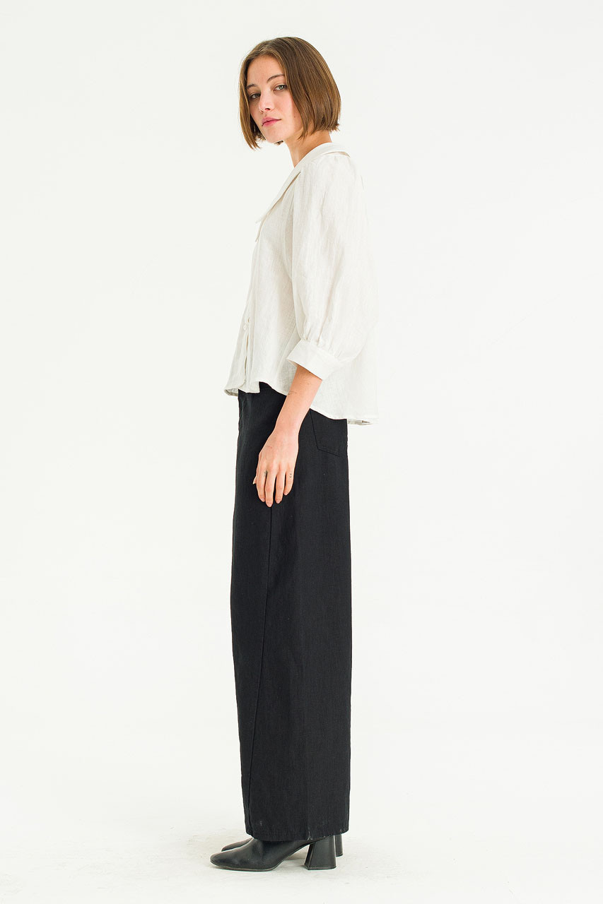 Lune Collar Linen Blouse, Ivory