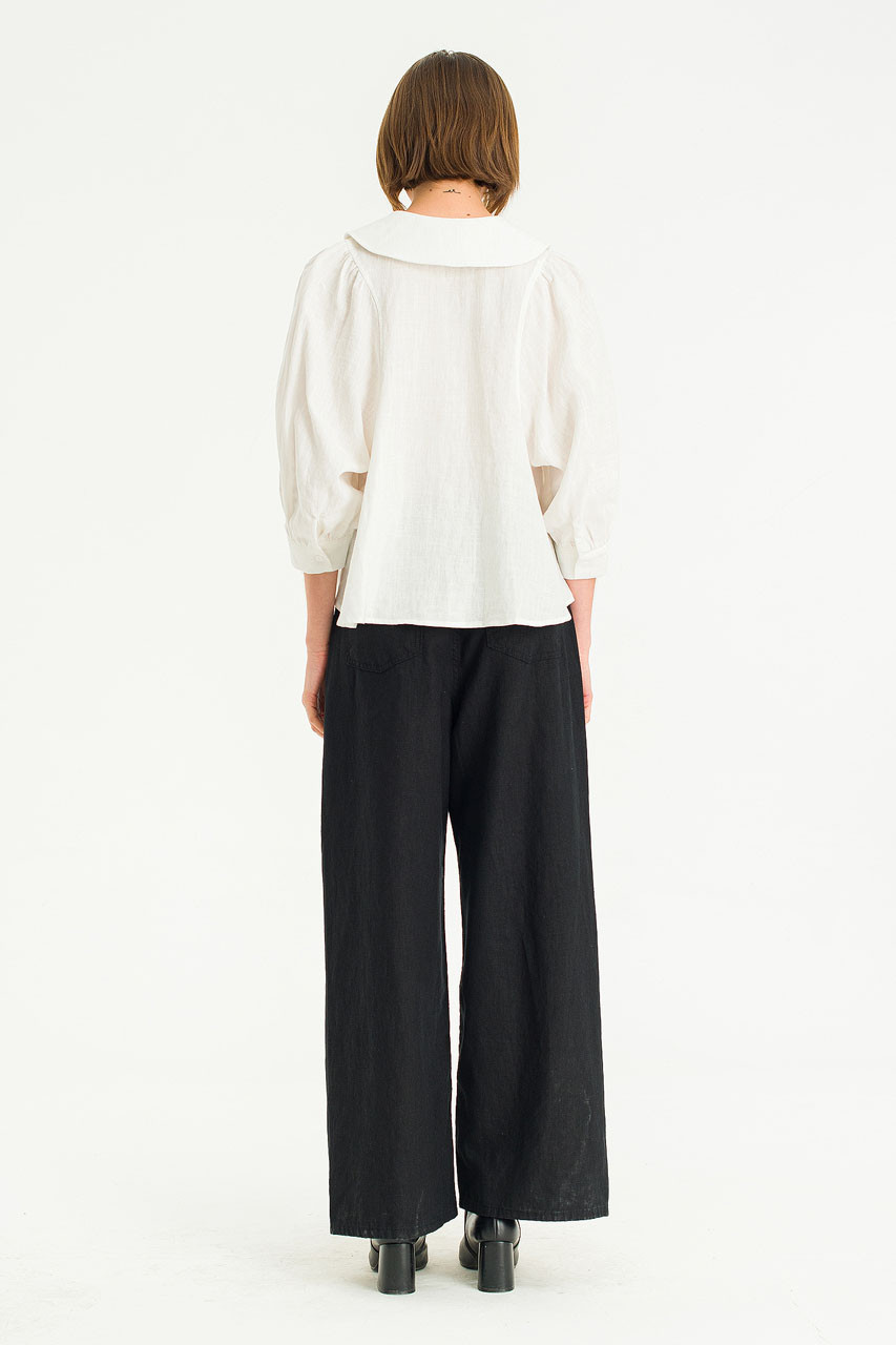 Lune Collar Linen Blouse, Ivory