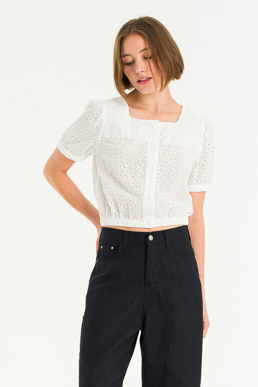 Pique Peony Top, Ivory