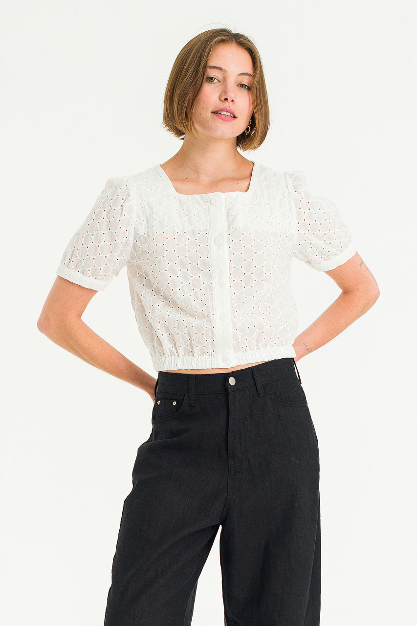 Pique Peony Top, Ivory
