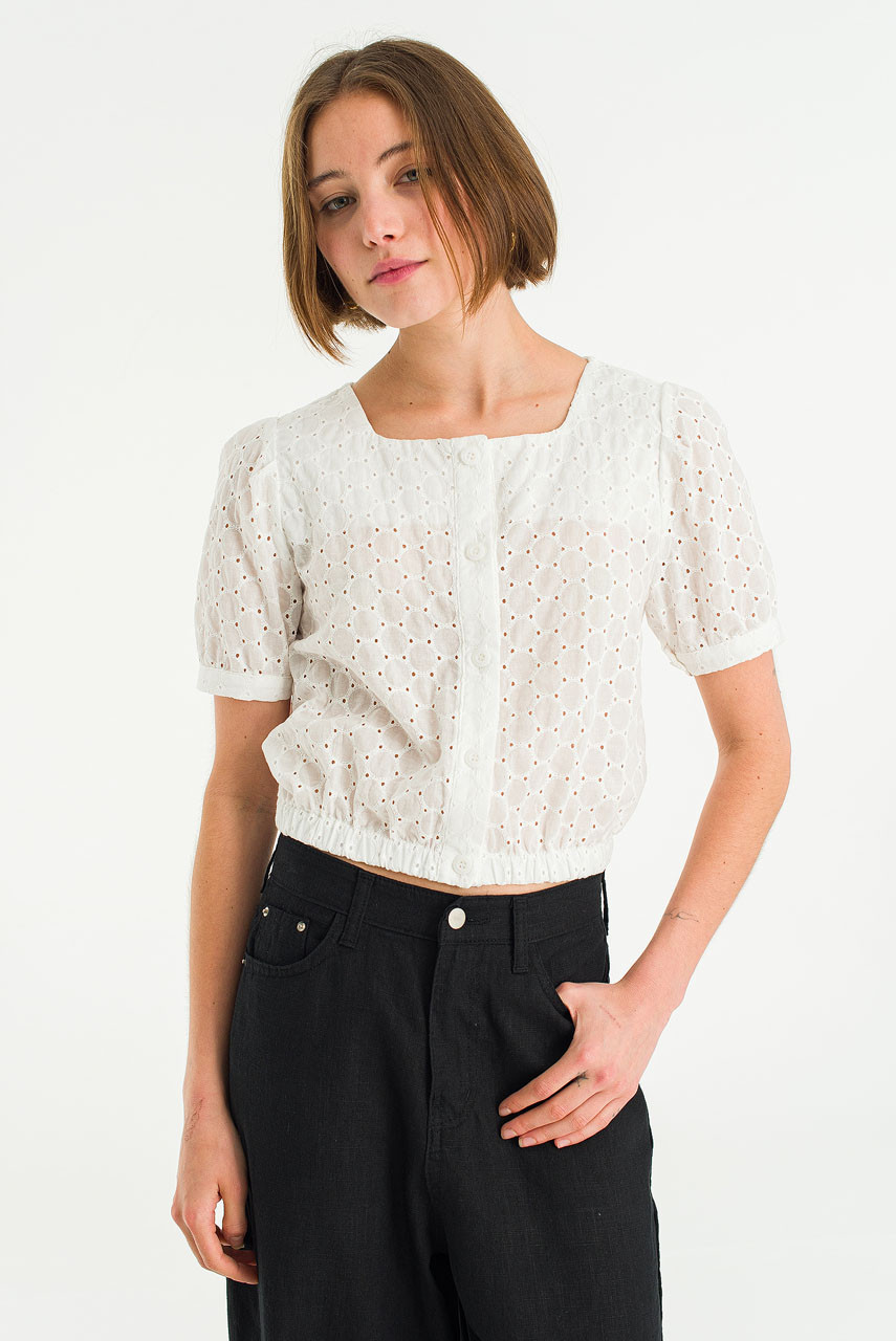 Pique Peony Top, Ivory