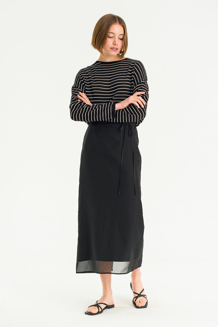 Sheer Layered Mid Length Skirt, Black