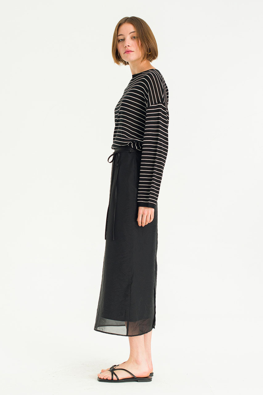 Sheer Layered Mid Length Skirt, Black