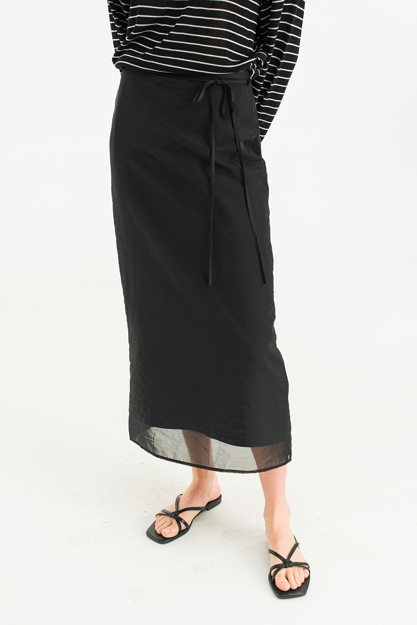 Sheer Layered Mid Length Skirt, Black