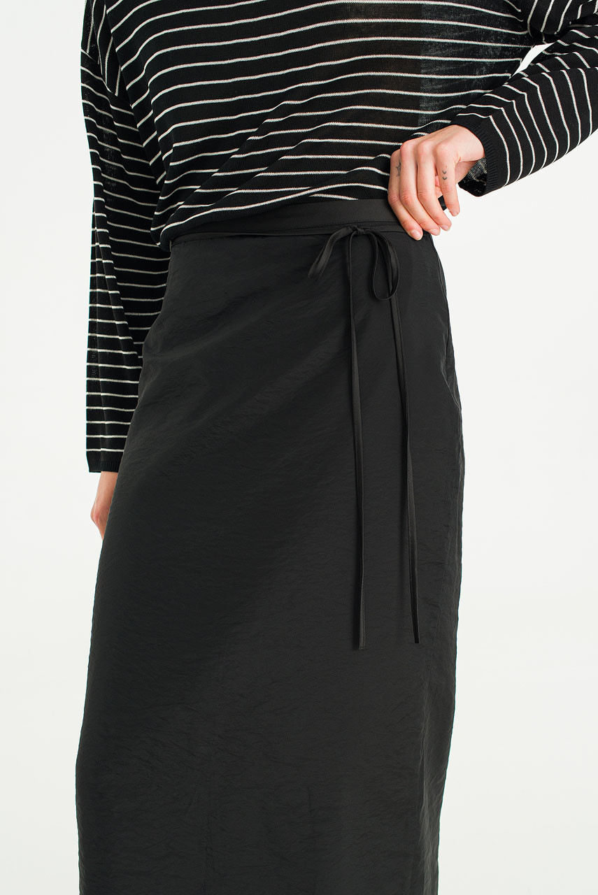 Sheer Layered Mid Length Skirt, Black