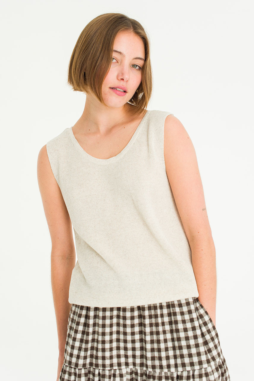 Summer Knit U neck Tank, Oat