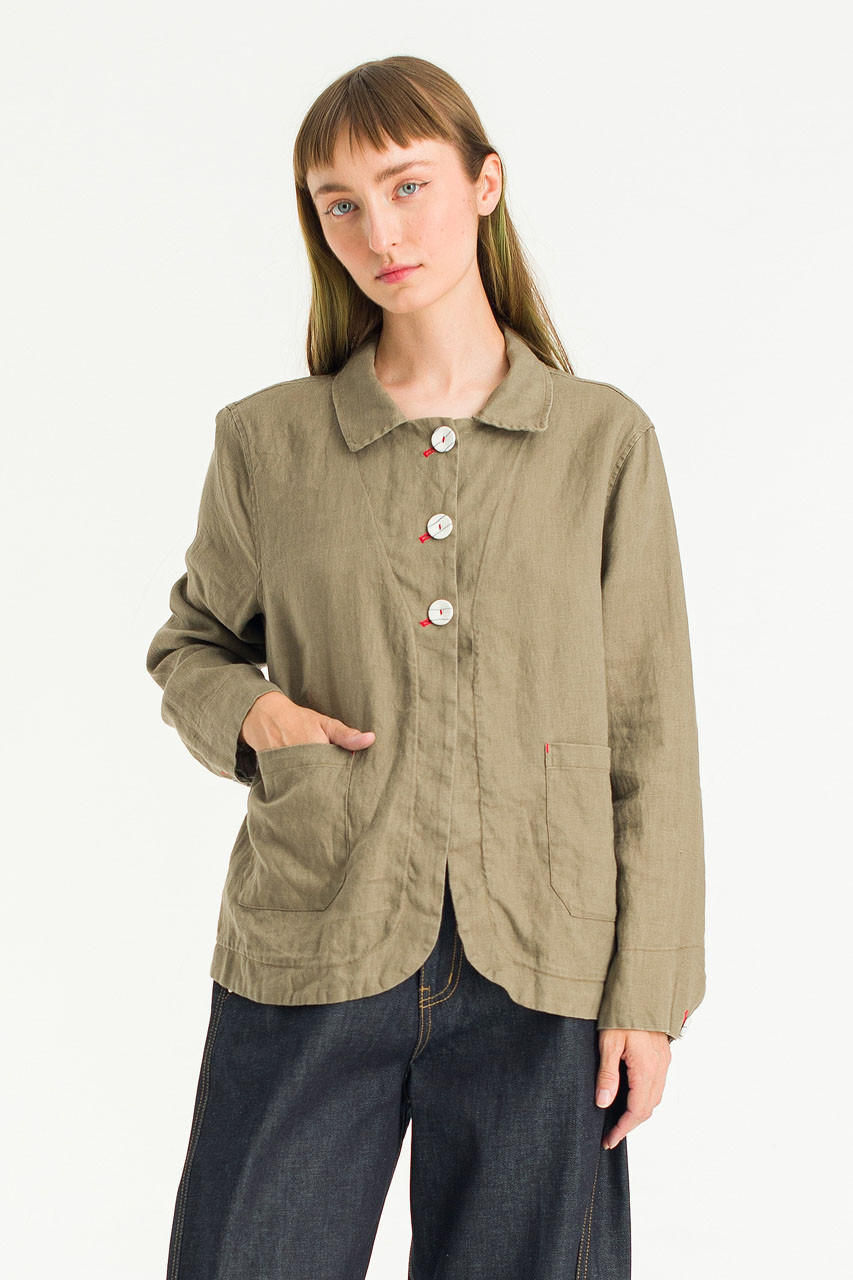 Auburn Linen Button Jacket, Light Khaki