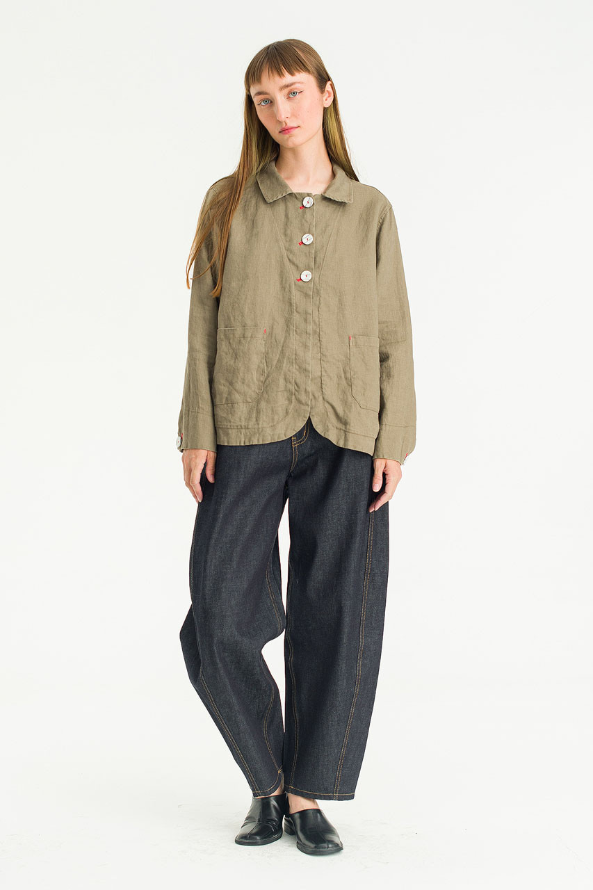 Auburn Linen Button Jacket, Light Khaki