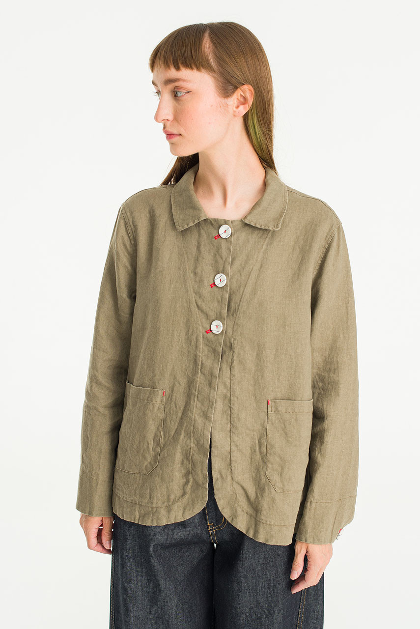Auburn Linen Button Jacket, Light Khaki