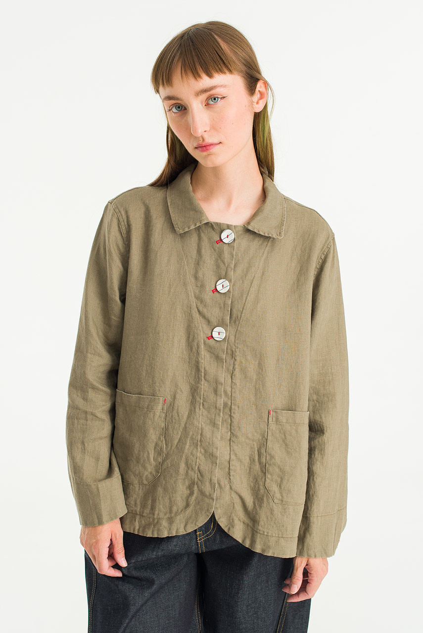 Auburn Linen Button Jacket, Light Khaki
