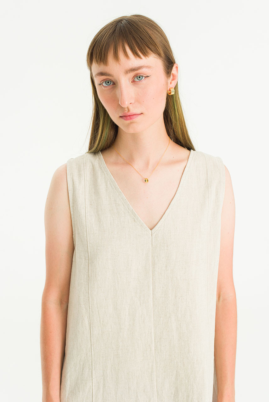 Mille V Neck Sleeveless Linen Dress, Oat