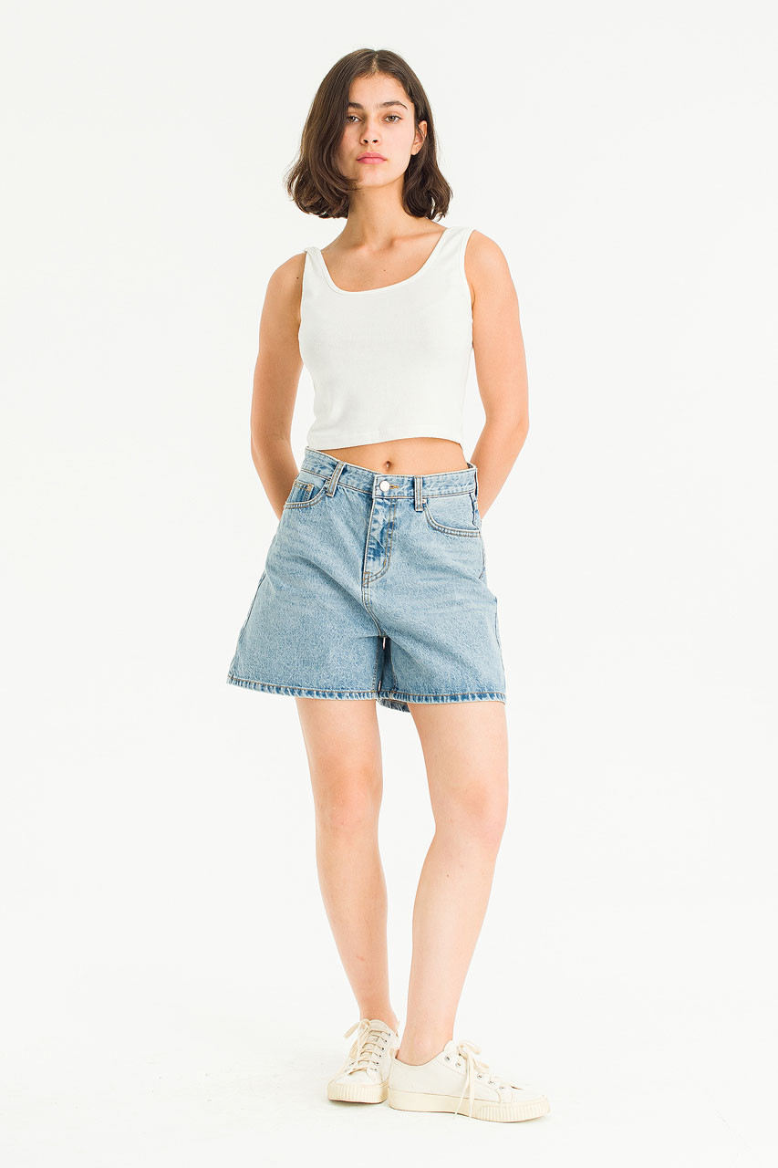 Outline Denim Shorts, Light Blue