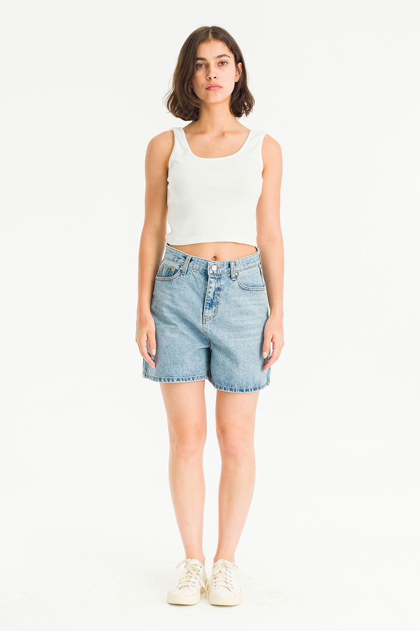 Outline Denim Shorts, Light Blue