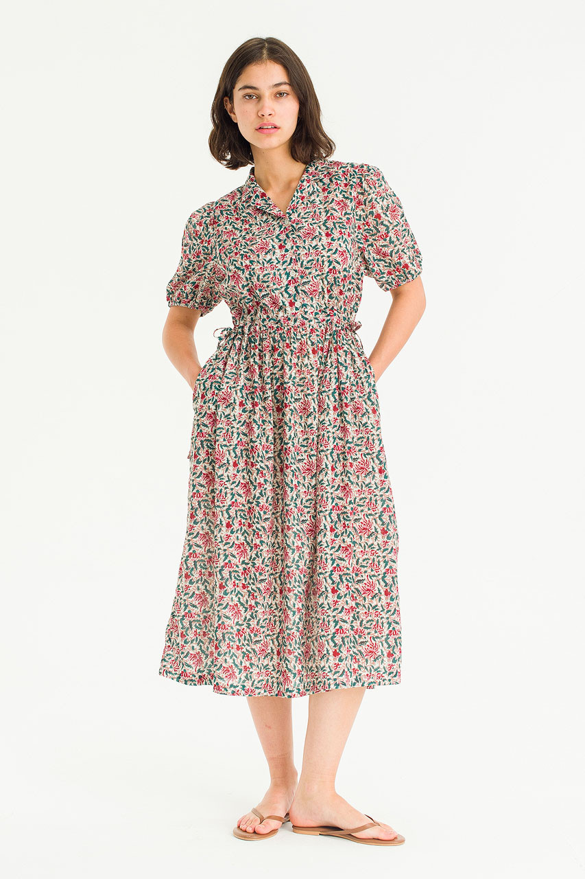 Garden Flower Camp Collar Dress, Ivory