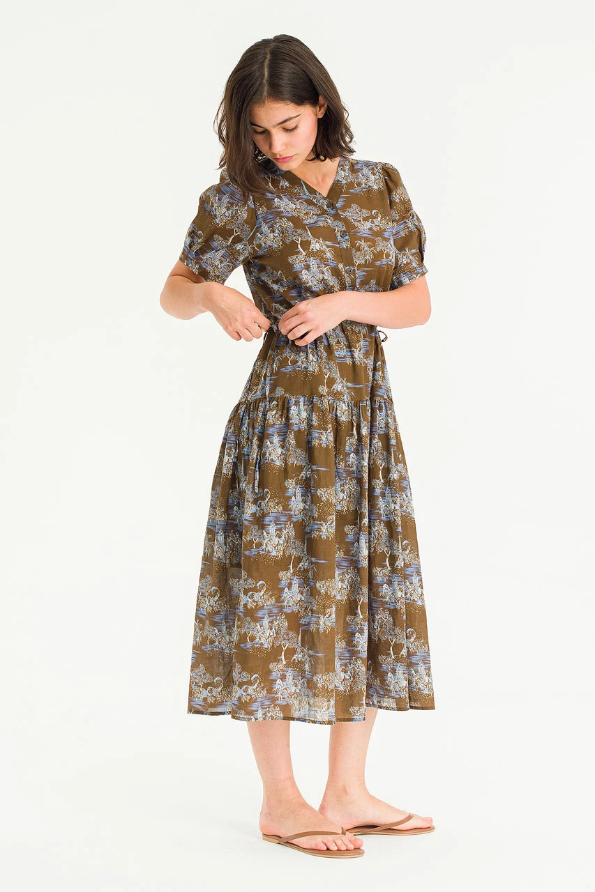 Wild Flower Mid Dress, Brown