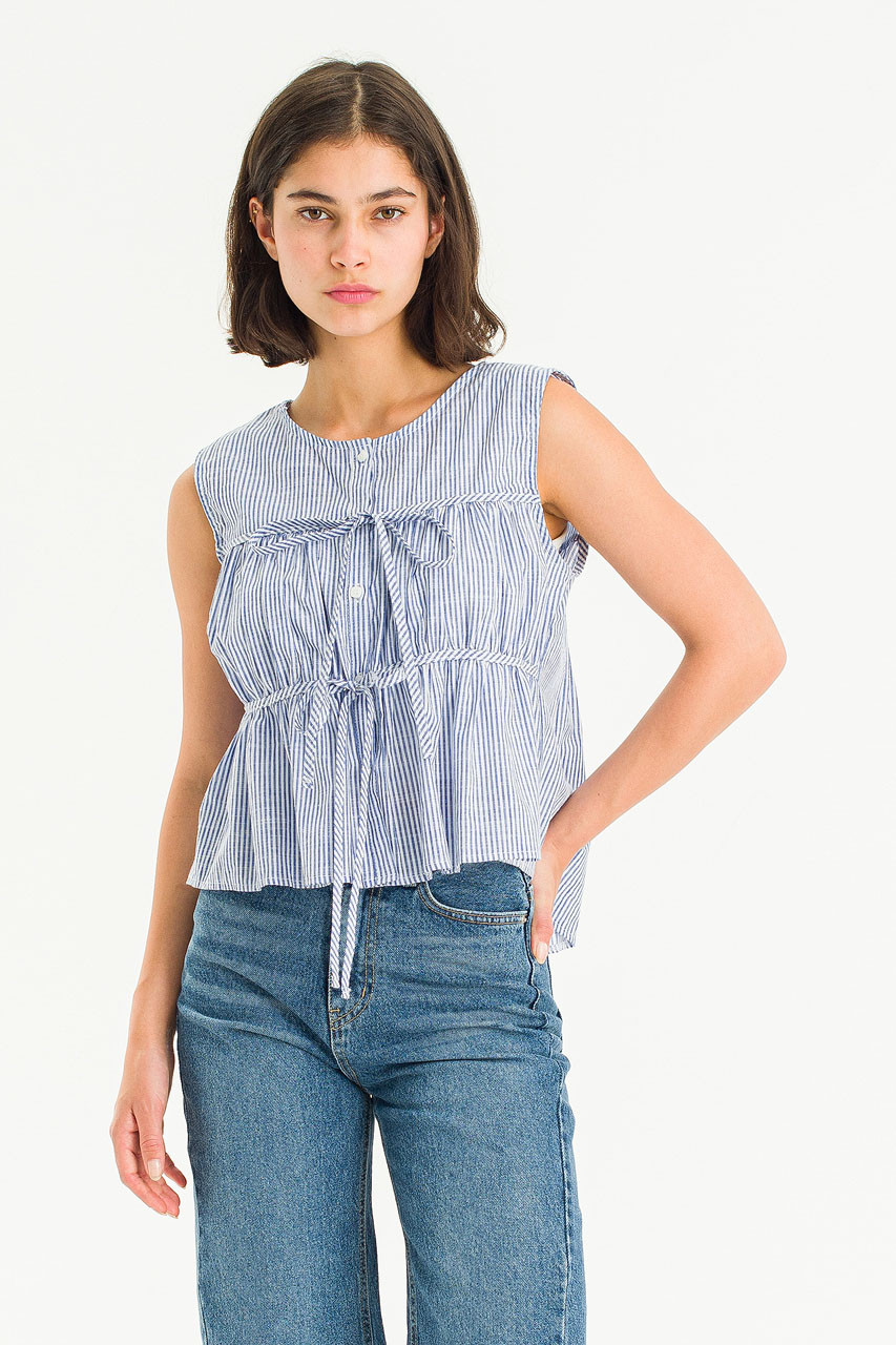 Sydney Stripe Sleeveless Top, Navy