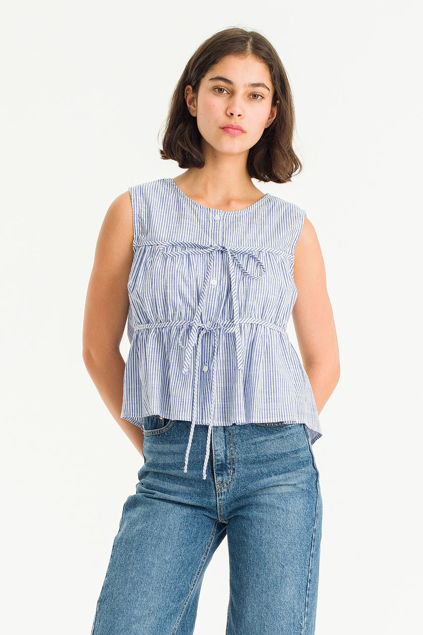 Sydney Stripe Sleeveless Top, Navy