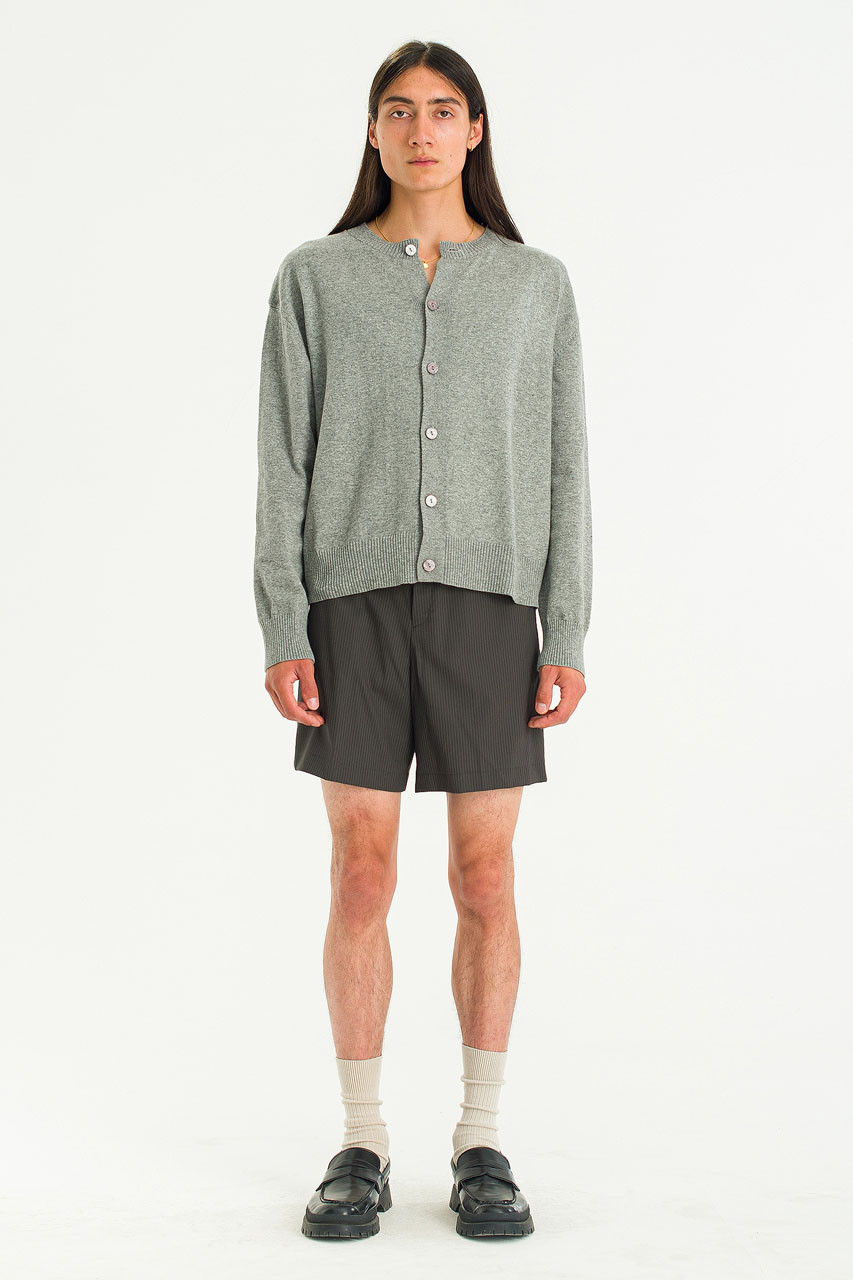 Menswear | Round-Neck Cropped Cardigan, Grey