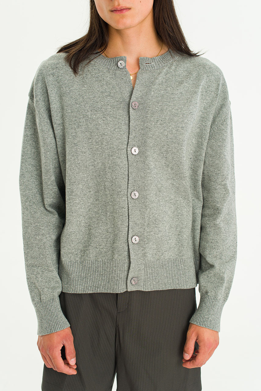 Menswear | Round-Neck Cropped Cardigan, Grey