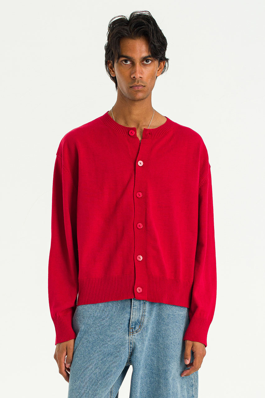 Menswear | Round-Neck Cardigan, Red