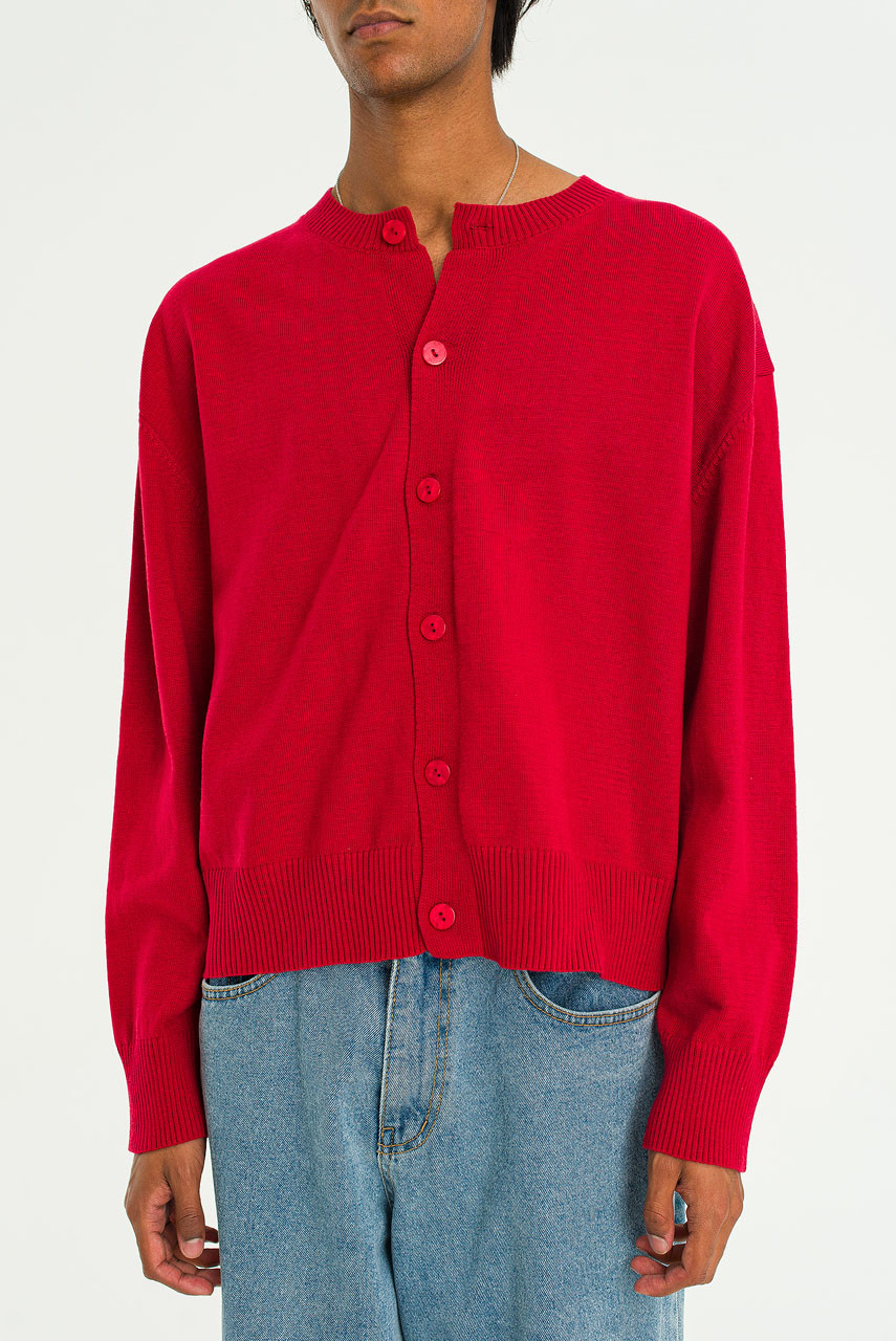 Menswear | Round-Neck Cardigan, Red
