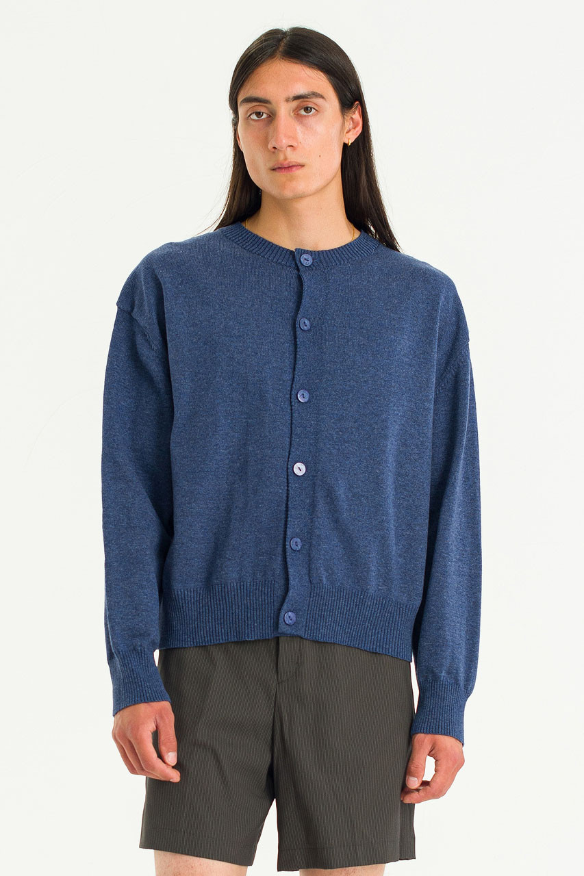 Menswear | Round-Neck Cardigan, Blue