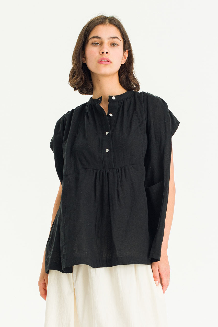 Moon Boxy Cotton Blouse, Black