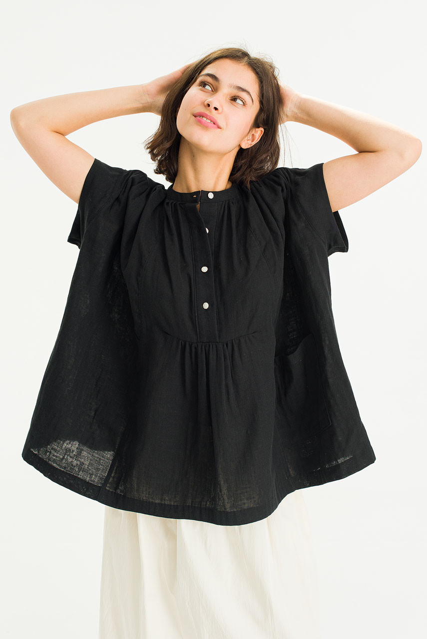 Moon Boxy Cotton Blouse, Black