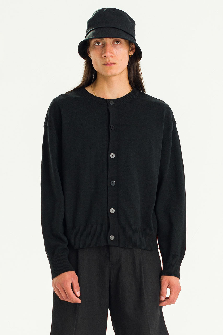 Menswear | Round-Neck Cropped Cardigan, Black