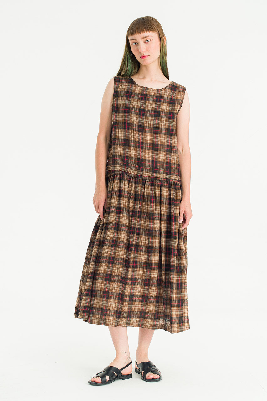 Luna Check Pinafore Dress, Brown