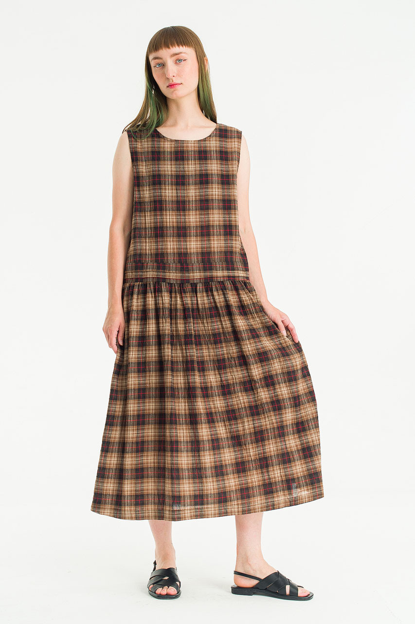 Luna Check Pinafore Dress, Brown