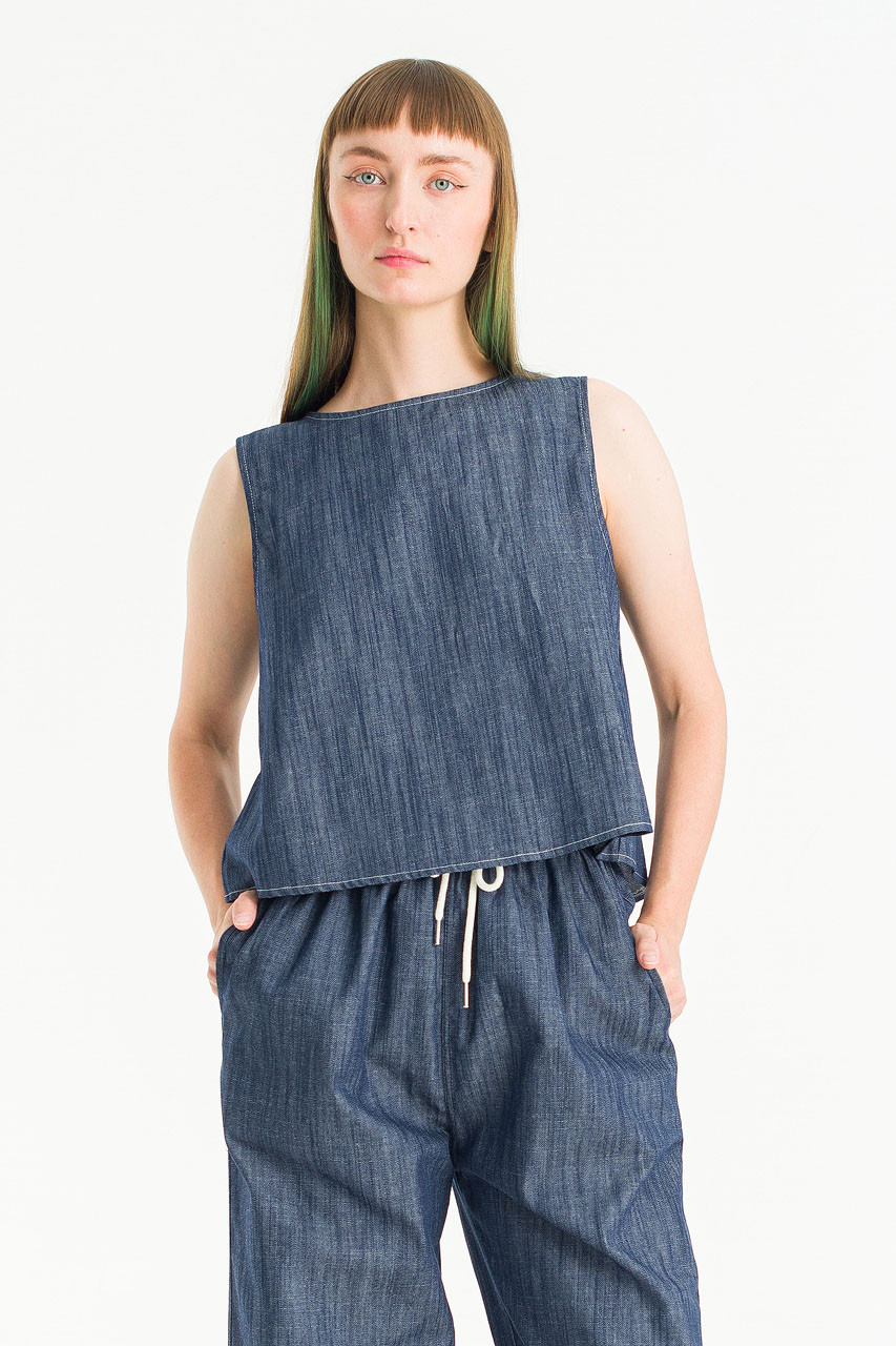 Linea Slit Back Top, Indigo