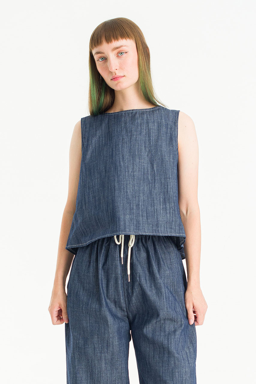 Linea Slit Back Top, Indigo