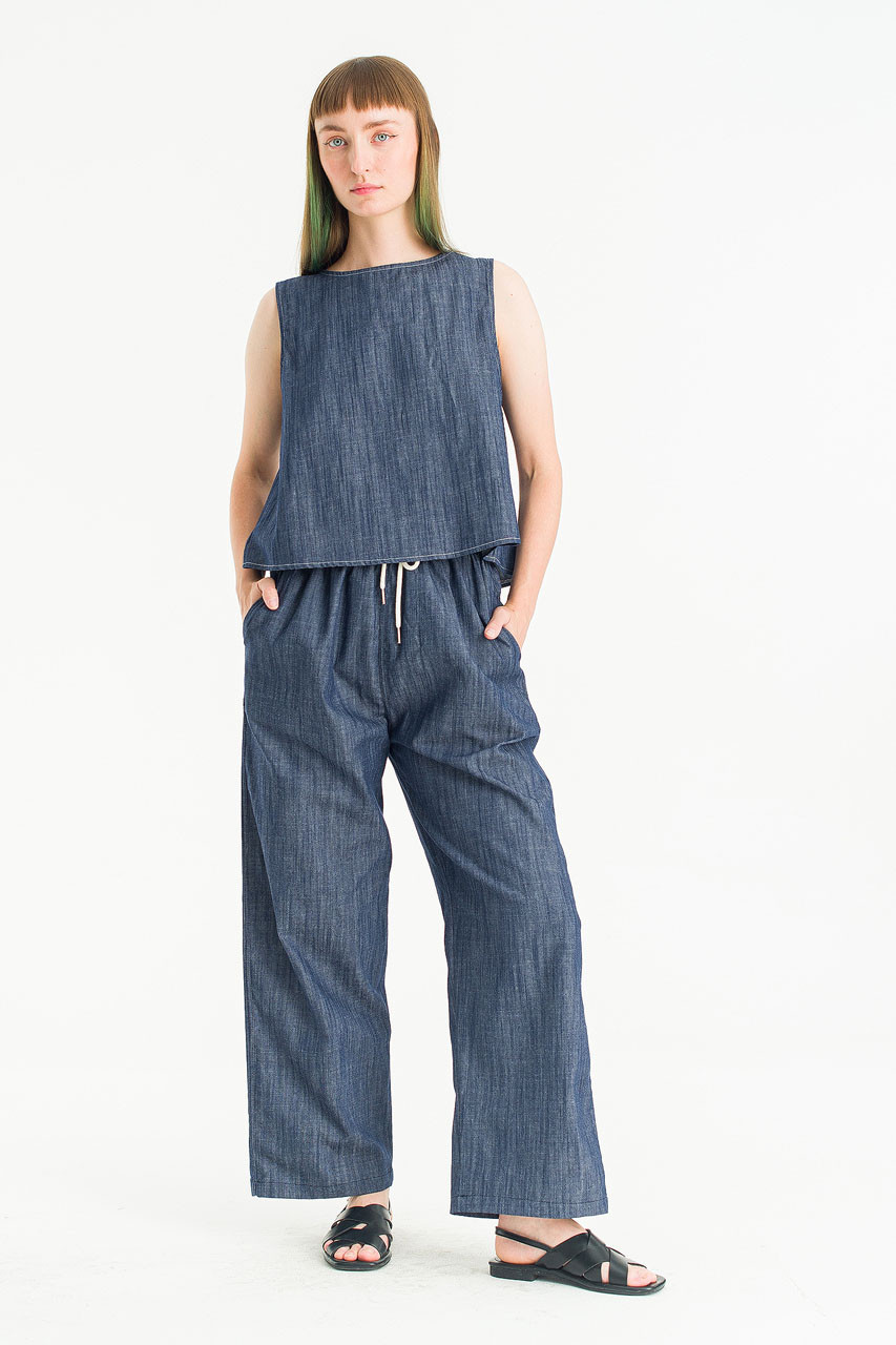 Linea Slit Back Top, Indigo