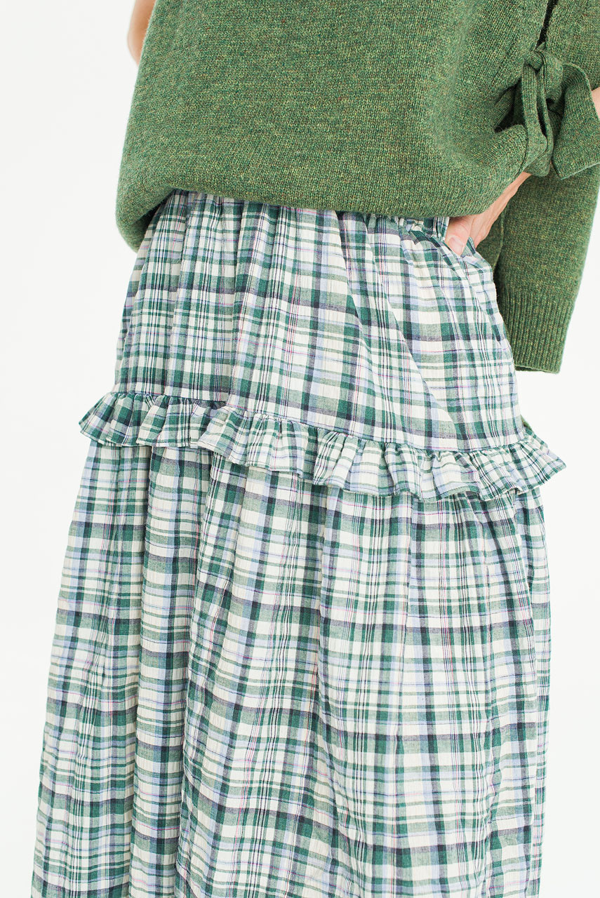 Marinettetired Check Skirt, Blue/Green