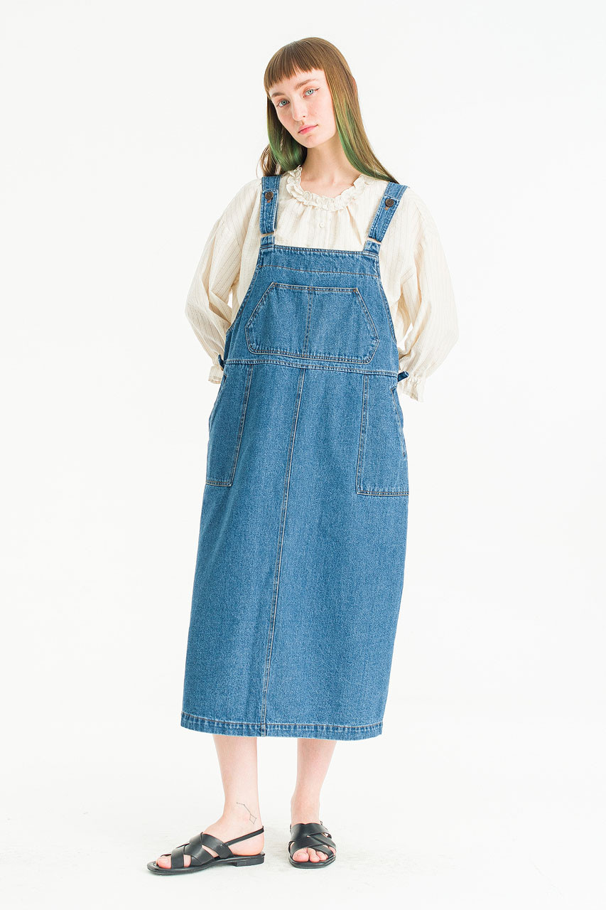 Jess Denim Pinafore Dress, Mid Blue