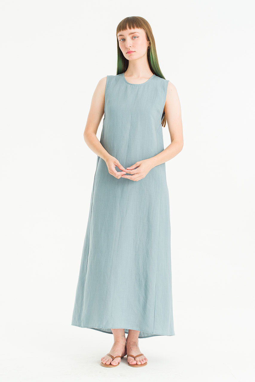 Moon Slit Back Sleeless Dress, Blue