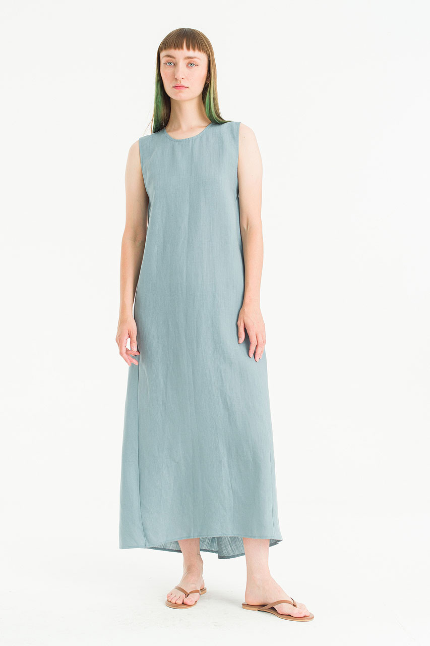Moon Slit Back Sleeless Dress, Blue
