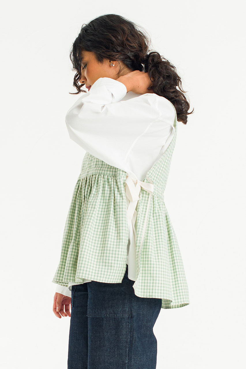 Faye Ribboned Vest, Mint Gingham
