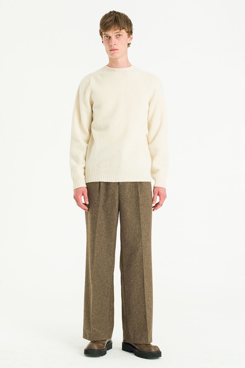 Menswear | Brushed Shetland Crew Neck Jumper, Winter White