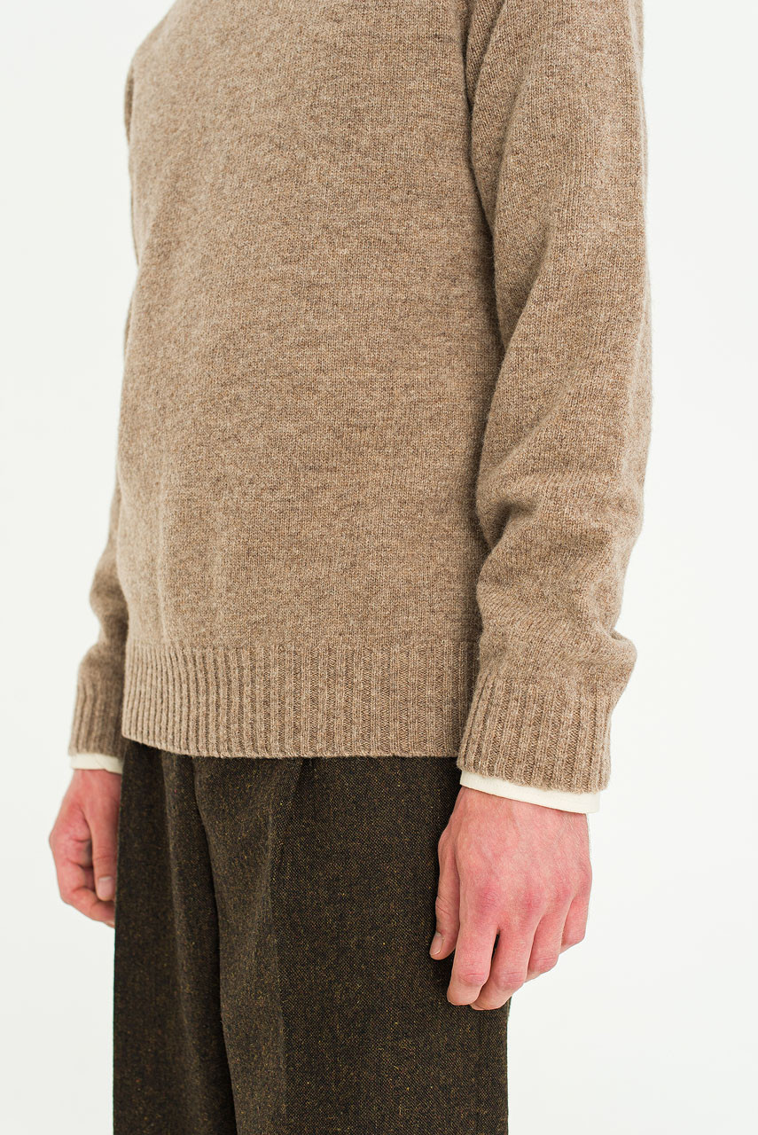 Menswear | Brushed Shetland Crew Neck Jumper, Brown