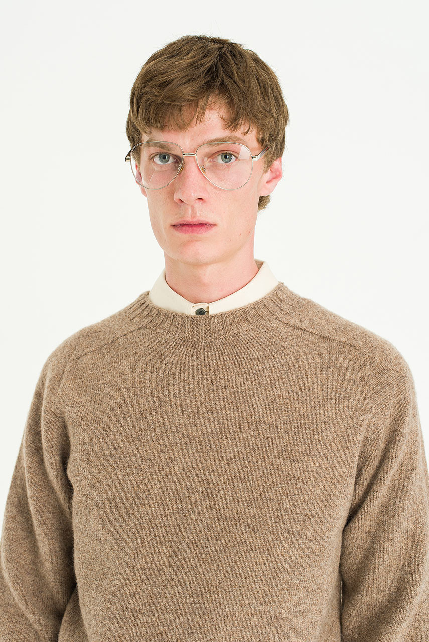 Menswear | Brushed Shetland Crew Neck Jumper, Brown