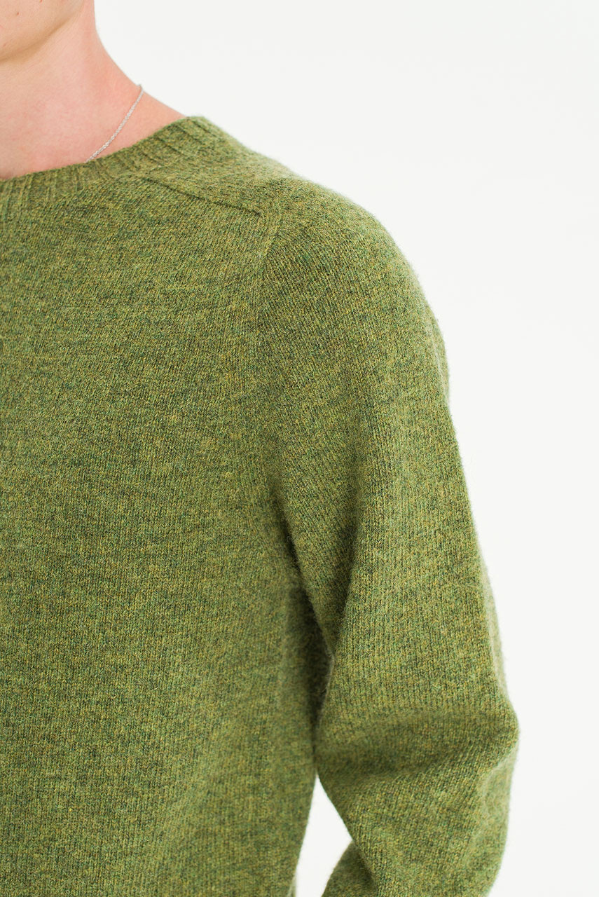 Menswear | Brushed Shetland Crew Neck Jumper, Olive Green