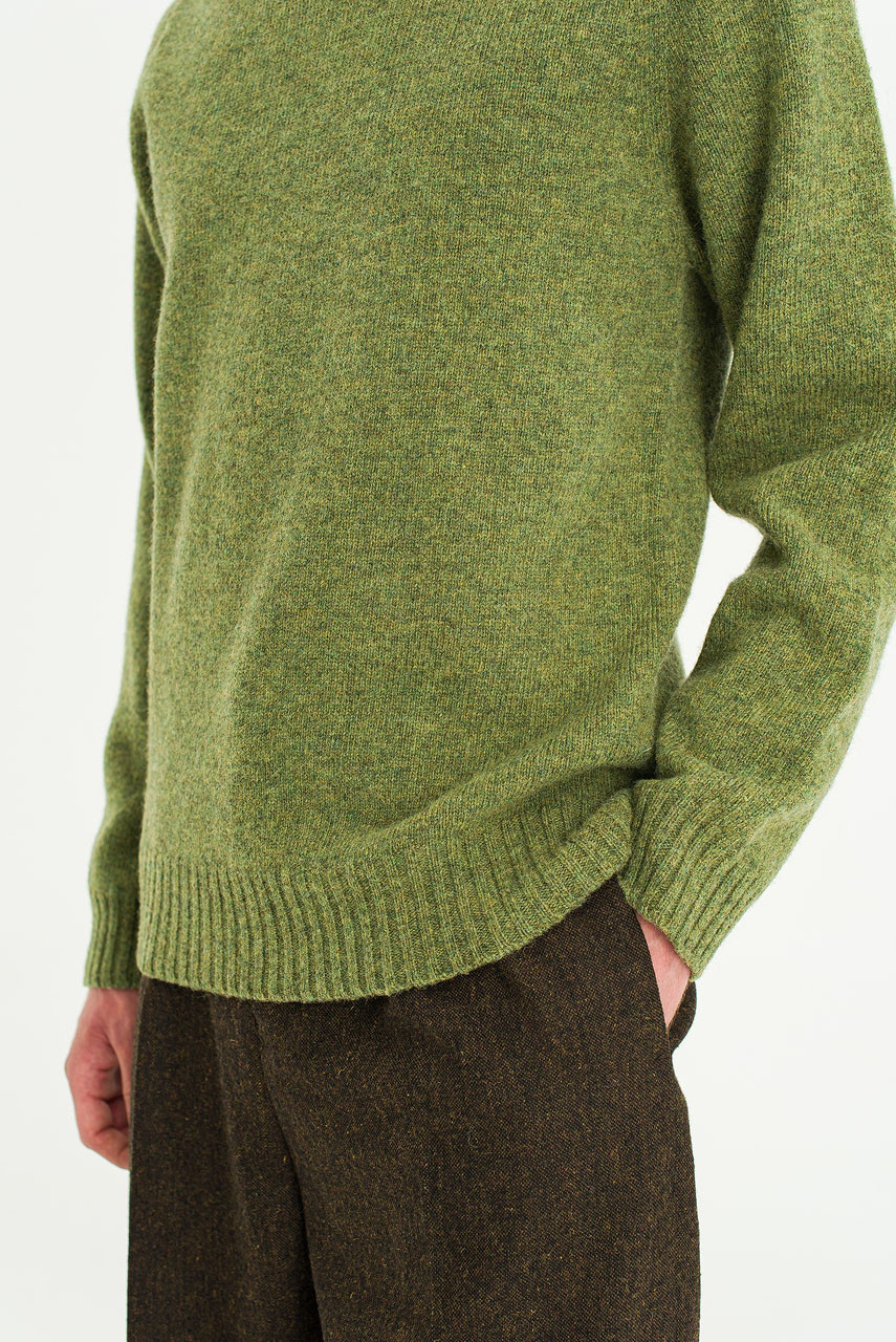 Menswear | Brushed Shetland Crew Neck Jumper, Olive Green